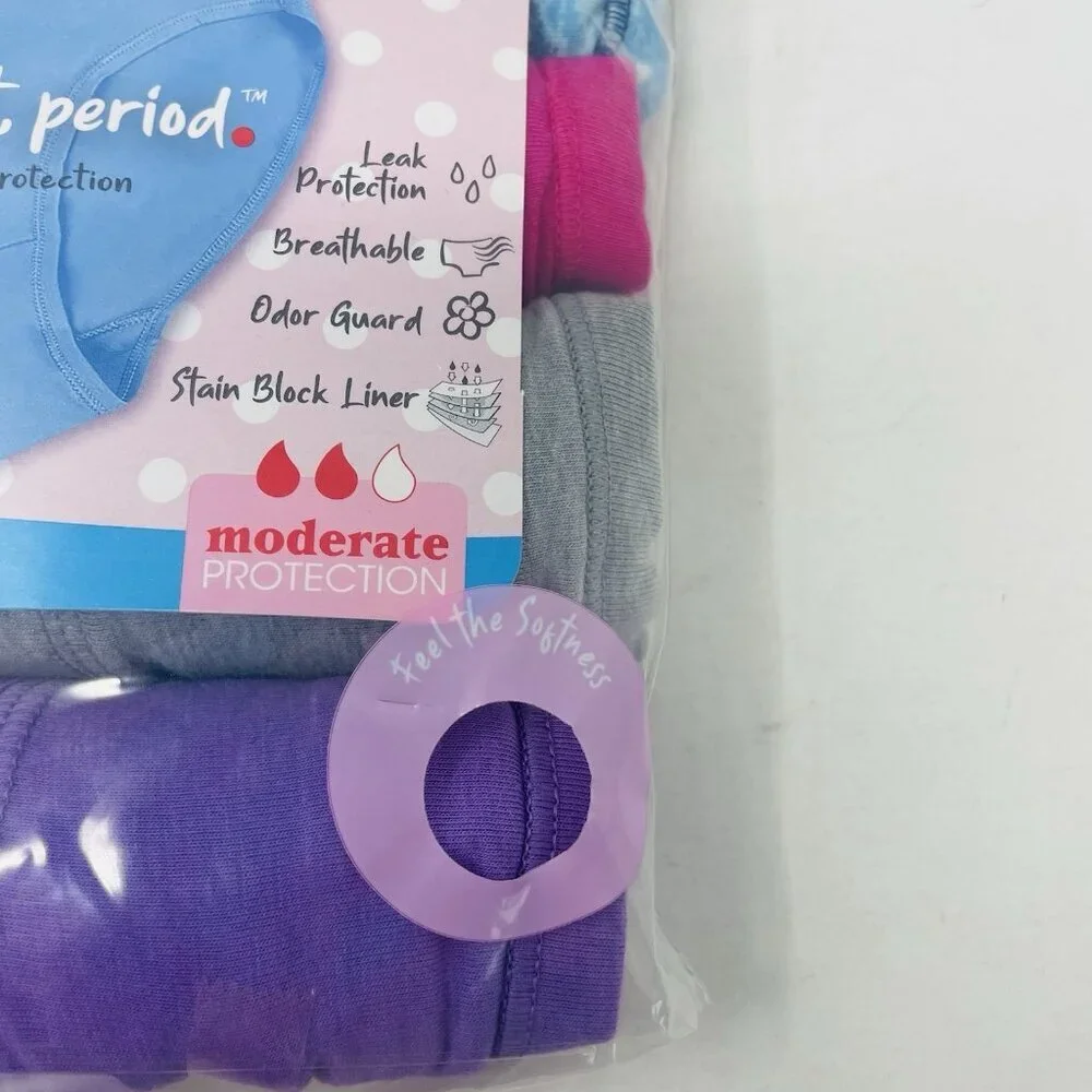 Hanes Girls Size 8 Tagless Hipster‎ Period Panty 4 Pack Moderate Protection 375